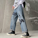 Anime Print Jeans Denim Pants Autumn Vintage Printed Loose Wofor men Casual Pants