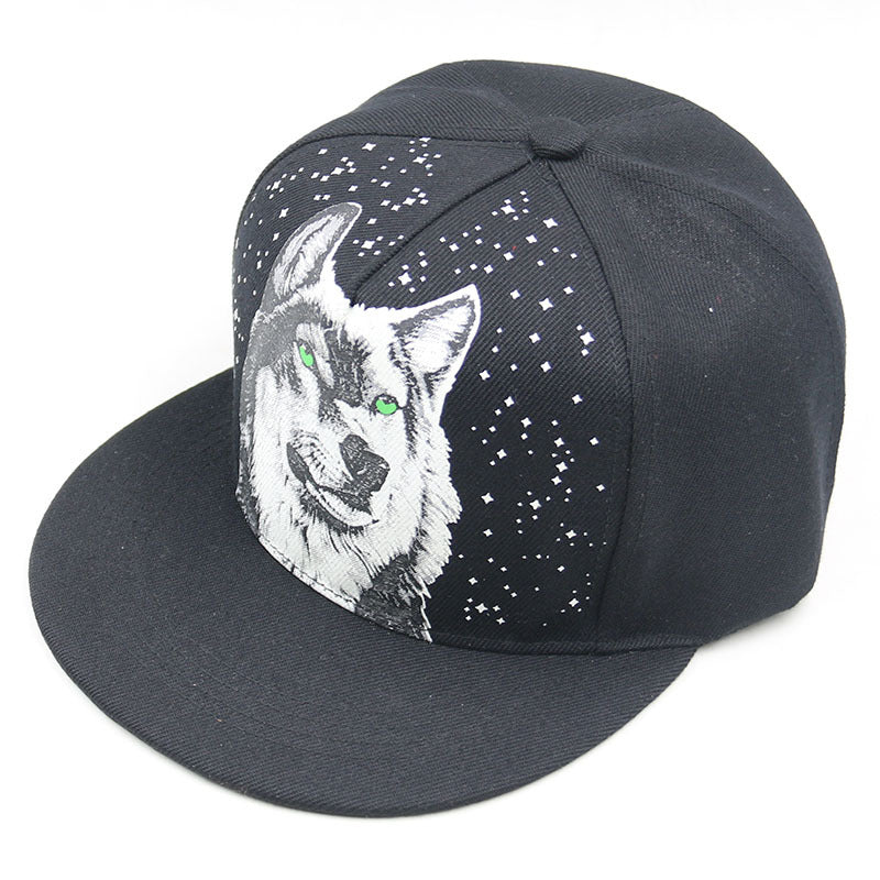 Wolf Print Cap Luminous Hat Hip-Hop  Hat Sun Hat