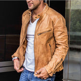 Urban Leather Jacket Winter Solid Color Casual Zipper Decorative PU Leather Jacket Coat for Men