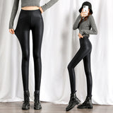 Leather Leggings Leather Pants Women's Outer Wear Autumn and Winter Velvet Padded plus Size Diamond Pattern Weight Loss Pants