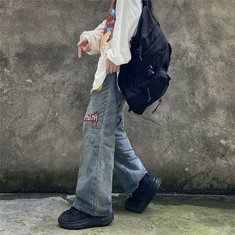 Printed Jeans Men's plus Size Retro Sports Trousers Men's Men Denim Pants