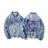 Arrow Denim Jacket Jean Coat Ow Graffiti Rendering Arrow Distressed Locomotive Men And Women Denim Jacket Coat Owt