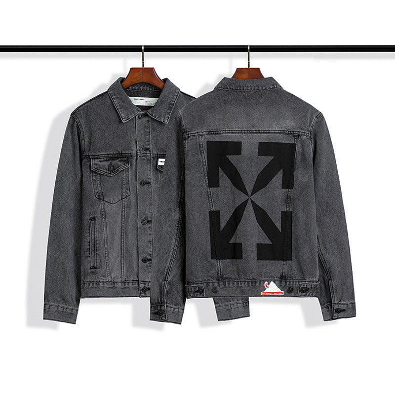 Arrow Denim Jacket Jean Coat Ow Letter Arrow Washed Distressed Men And Women Denim Jacket Coat Owt