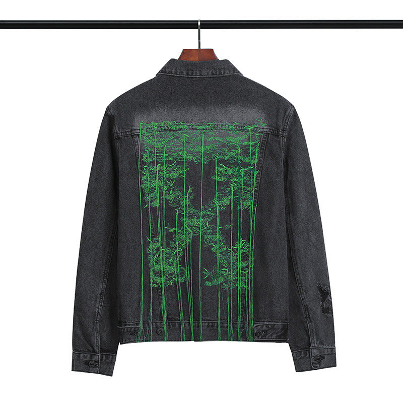 Arrow Denim Jacket Jean Coat Letter Arrow Washed Distressed Men'S Denim Jacket Coat Owt