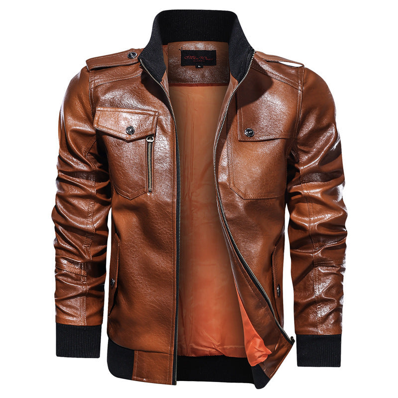 Casual Men's PU Leather Autumn Standing Collar plus Size Leather Coat Men's Men's Pu Jacket