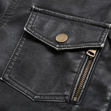 Men's Casual PU Leather Retro plus Size Stand Collar Leather Solid Color Baggy Coat Men's Pu Jacket