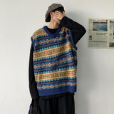 Men Fair Isle Sweater Cottagecore Outfits Autumn Men's Sweater Sleeveless Vest Sweater Trendy Retro Loose