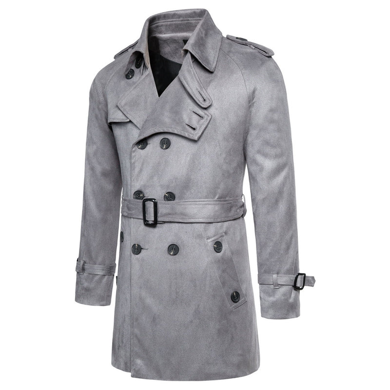 Men's Clothing plus Size Vintage Men's Casual Mid-Length Trench Coat Suede Coat Double Breasted Jacket Men Coat Men Winter Outfit