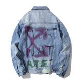 Arrow Denim Jacket Jean Coat Ow Graffiti Rendering Arrow Distressed Locomotive Men And Women Denim Jacket Coat Owt