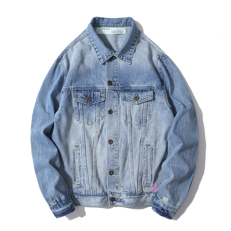 Arrow Denim Jacket Jean Coat Ow Graffiti Rendering Arrow Distressed Locomotive Men And Women Denim Jacket Coat Owt