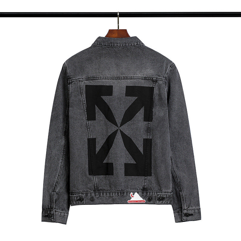 Arrow Denim Jacket Jean Coat Ow Letter Arrow Washed Distressed Men And Women Denim Jacket Coat Owt