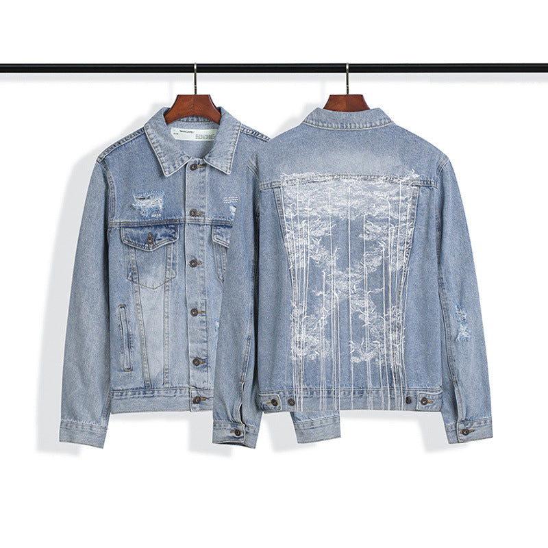 Arrow Denim Jacket Jean Coat Off Embroidery Letter Arrow Washed Men And Women Couple Denim Jacket Coat Owt