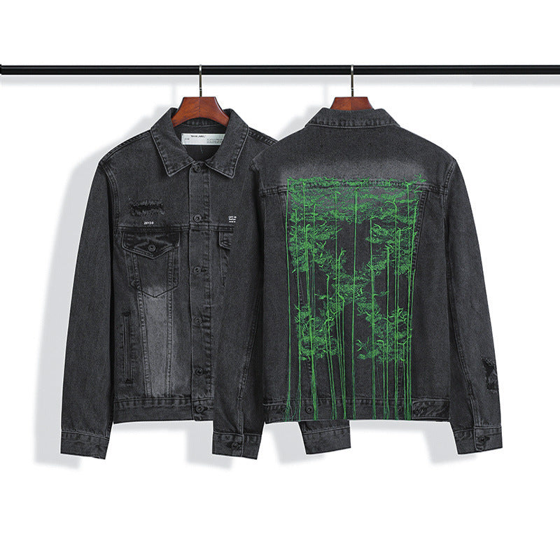 Arrow Denim Jacket Jean Coat Letter Arrow Washed Distressed Men'S Denim Jacket Coat Owt