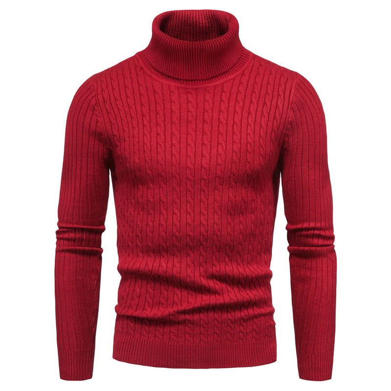 Men's Foreign Trade Men's Turtleneck Slim Fit Solid Color Pullover Sweater Knitwear Large Size Fashion Casual Bottoming Shirt Men Pullover Sweaters