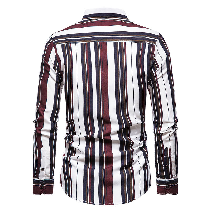 Men's Slim Striped Retro Sports Long Sleeve Large Size Fashion Trend Casual Men Shirt