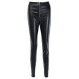 Faux Leather Pants High Waist Casual Crocodile Pattern Leather Pants Female Fall/Winter Slim Pu Skinny Pants