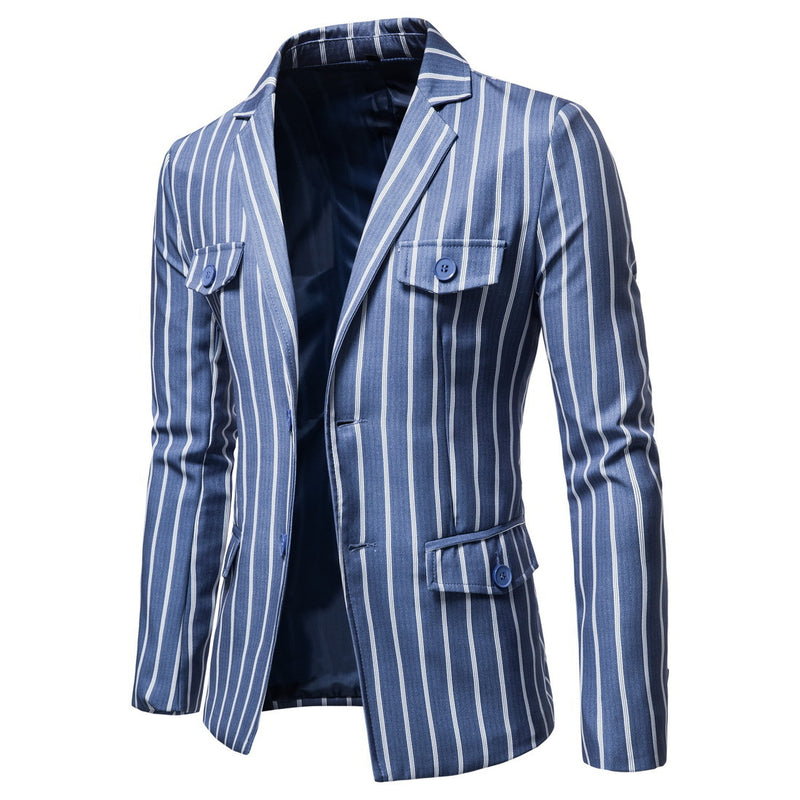 Men's plus Size Suit Jacket Fashion Striped Two-Button Single Western Men's Coat Men Winter Outfit