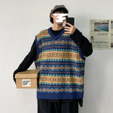 Men Fair Isle Sweater Cottagecore Outfits Autumn Men's Sweater Sleeveless Vest Sweater Trendy Retro Loose