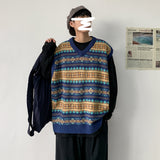 Men Fair Isle Sweater Cottagecore Outfits Autumn Men's Sweater Sleeveless Vest Sweater Trendy Retro Loose