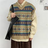 Men Fair Isle Sweater Cottagecore Outfits Autumn Men's Sweater Sleeveless Vest Sweater Trendy Retro Loose