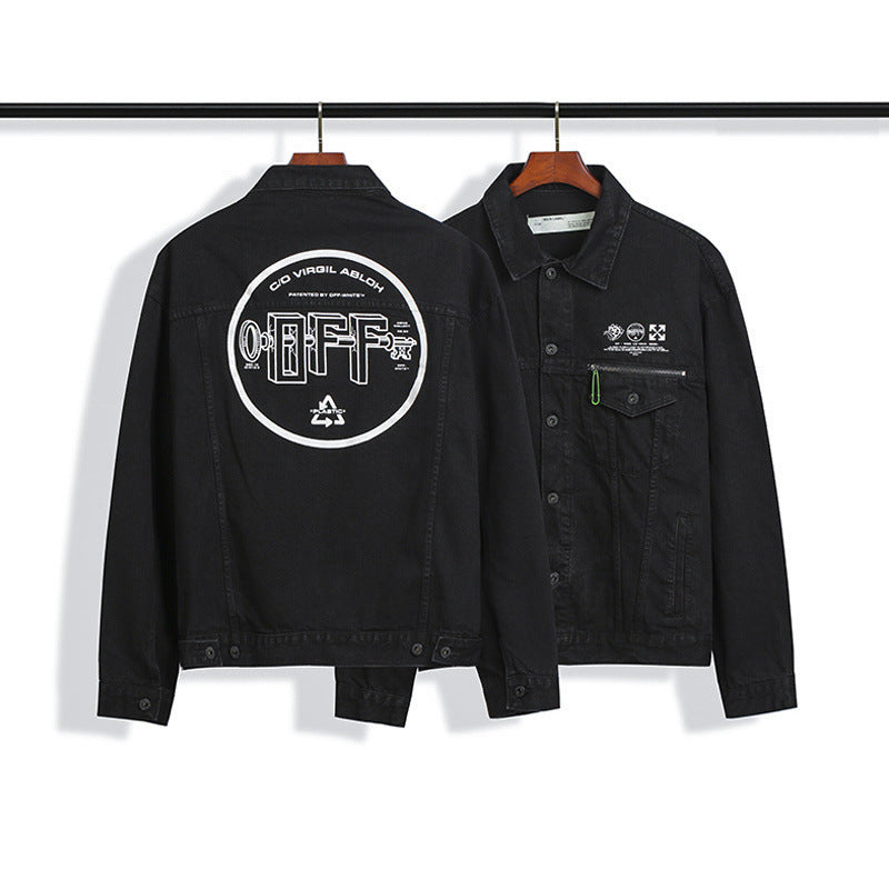 Arrow Denim Jacket Jean Coat Letters Washed Distressed Men'S And Women'S Motorcycle Denim Jacket Owt