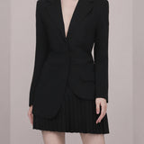 Women Skirt & Blazer Suit Uniform Designs Formal Style Office Lady Bussiness Attire V-neck Irregular Suit Jacket Pleated Skirt