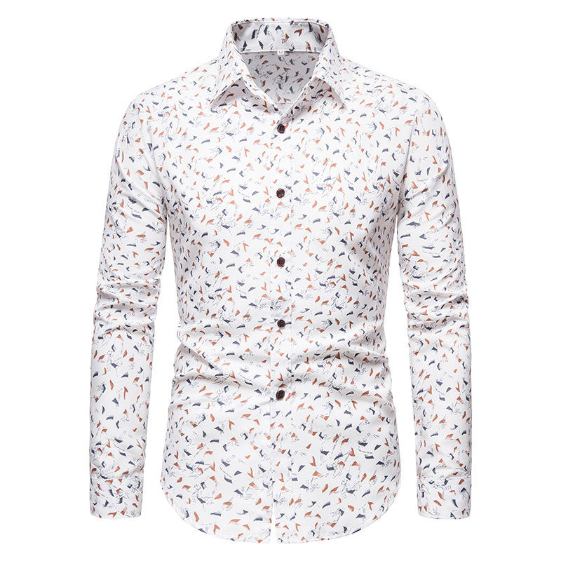Men's Slim-Fit Printed Long Sleeve Retro Sports plus Size Fashion Trendy Casual Men Shirt