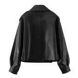 80's Leather Jacket Spring Long Sleeve Lapel Loose Women's Leather Jacket