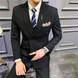 Mens Black Suit Suit Men's Suits Casual Business Wear Striped Suit Slim Double-Breasted Three-Piece Suit