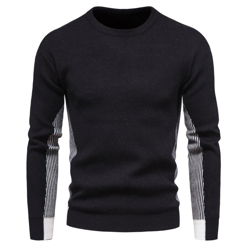 Men Pullover Sweater Autumn Foreign Trade Men's Knitwear round Neck Contrast Color Sweater Bottoming Shirt