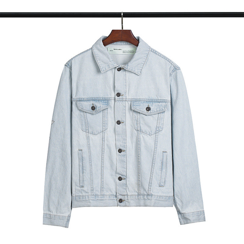 Arrow Denim Jacket Jean Coat Letter Arrow Washed Distressed Locomotive Denim Jacket Coat Owt