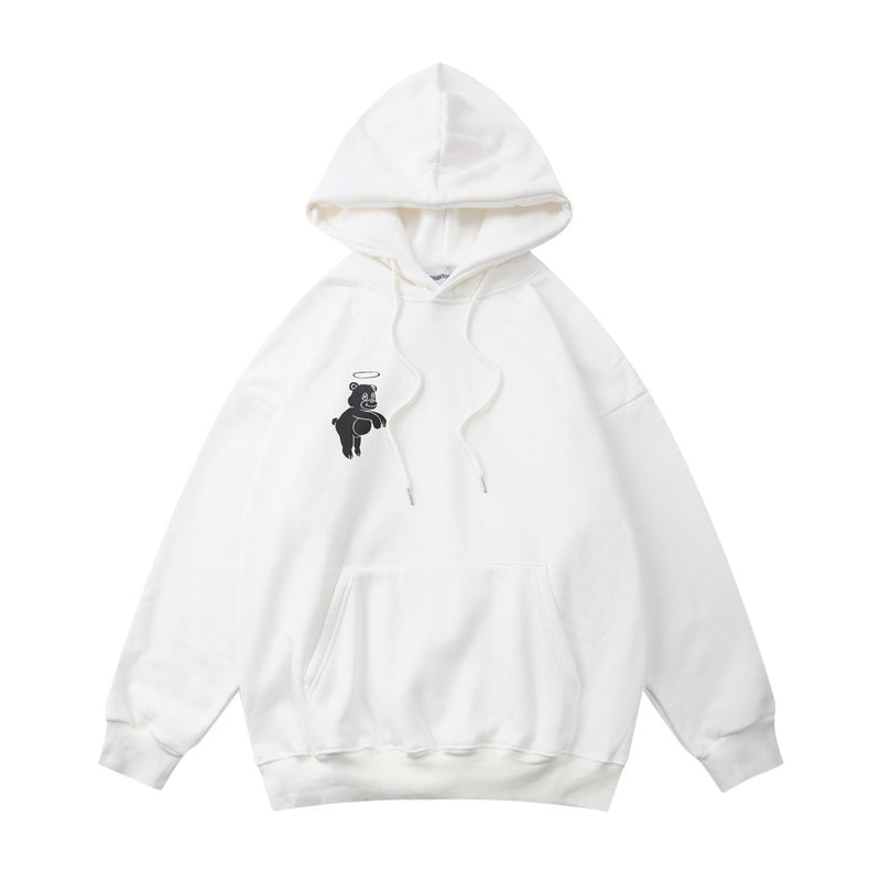 Letter Print Sweatshirt Men's plus Size Retro Sports Jacket Casual Loose Pullover Fleece Lined Sweatshirt Men Thermal Hoodie