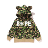 A Ape Print for Kids Hoodie Camouflage Ears Shark Coat Male and Female Baby Mid-Length Autumn and Winter Camouflage Hooded Sweater