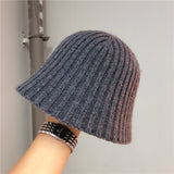 Toque Knitted Woolen Bucket Hat Autumn and Winter Girl's Cap Bucket Hat