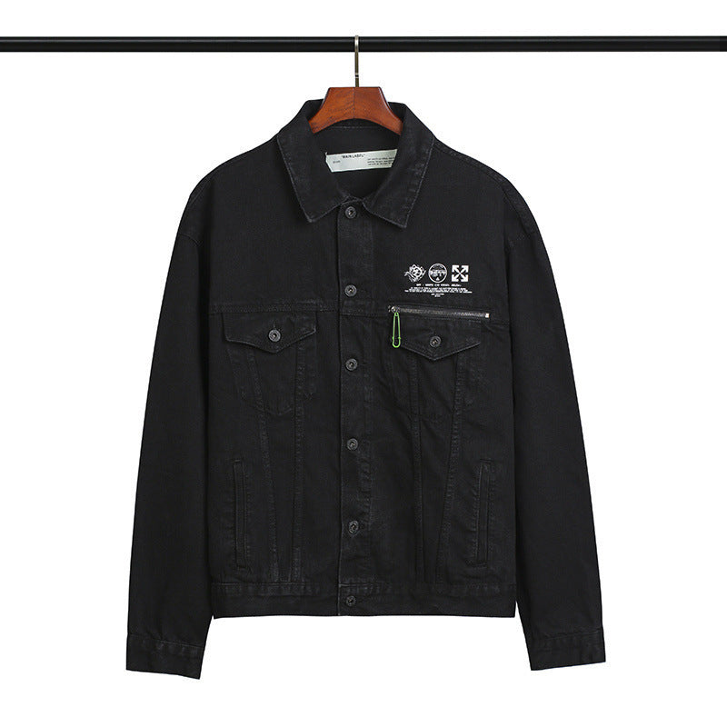 Arrow Denim Jacket Jean Coat Letters Washed Distressed Men'S And Women'S Motorcycle Denim Jacket Owt