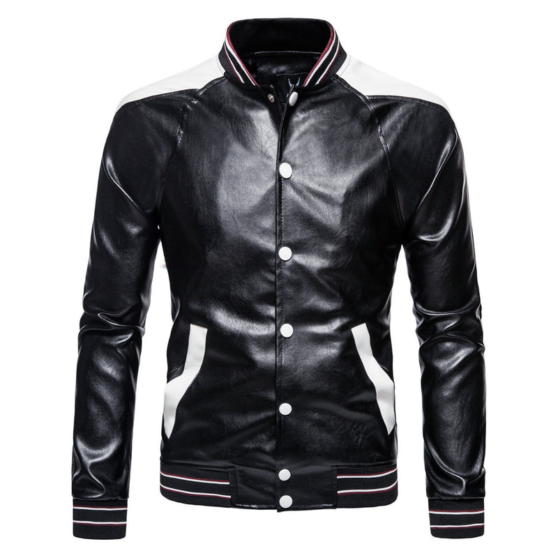 Men's Clothing Fall plus Size Men's Stand Collar Color Matching Motorcycle Leather Coat Leather Jacket Coat Men Coat Men Winter Outfit