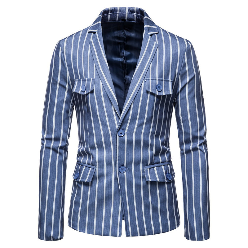 Men's plus Size Suit Jacket Fashion Striped Two-Button Single Western Men's Coat Men Winter Outfit