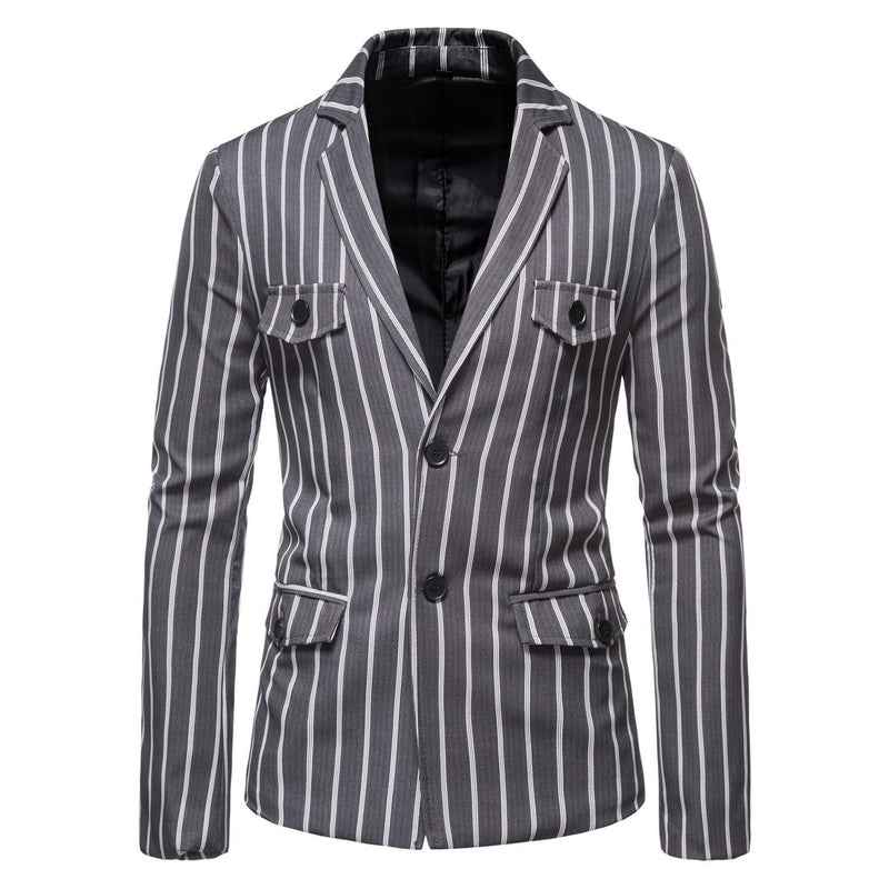 Men's Fall plus Size Suit Jacket Striped Two-Button Single Western Top Trendy Men's Suits Jacket Men Blzer