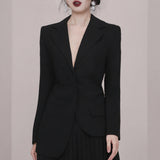 Women Skirt & Blazer Suit Uniform Designs Formal Style Office Lady Bussiness Attire V-neck Irregular Suit Jacket Pleated Skirt