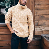 Men Pullover Sweater Autumn and Winter Sweater Men's Turtleneck Sweater Knitted Large Size Retro Sports