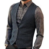 Men's Dress Vests Business Waistcoat Men's Solid Color V-neck Single-Breasted Suit Vest