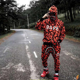 A Ape Print Hoodie Camouflage Red Cardigan Zipper Hooded Sweater