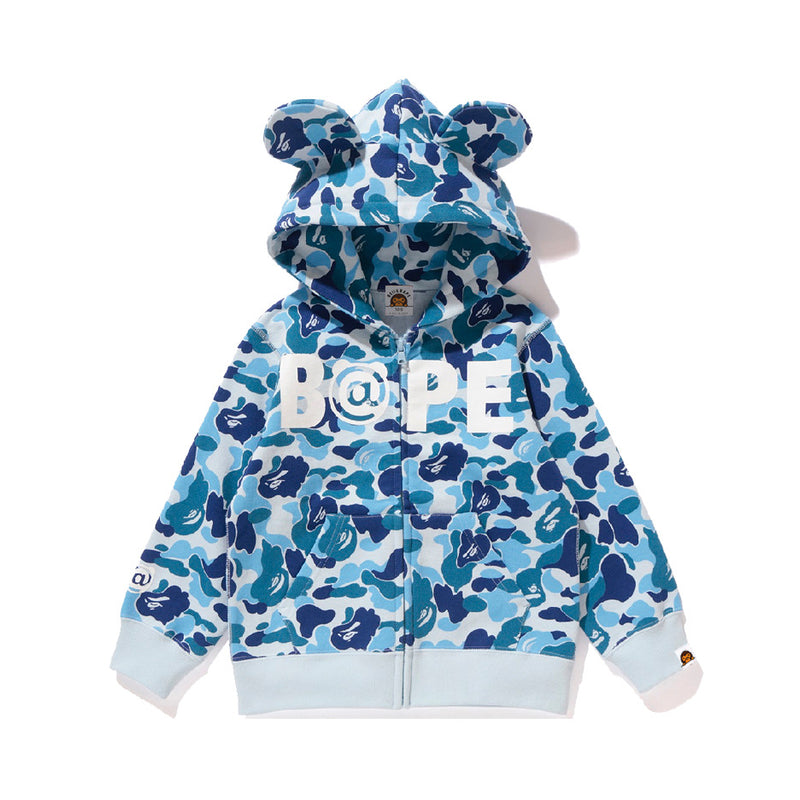 A Ape Print for Kids Hoodie Camouflage Ears Shark Coat Male and Female Baby Mid-Length Autumn and Winter Camouflage Hooded Sweater