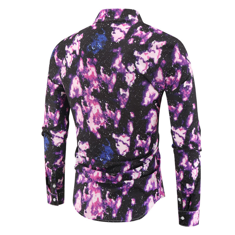 Men's Printed Slim-Fit Long Sleeve Retro Sports plus Size Fashion Trend Casual Men Shirt