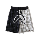 A Ape Print Shorts Shark Shorts Men's and Women's Black and White Color Matching Pants Cropped Pants