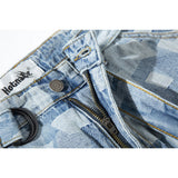 Mens Jean Shorts Retro Washed Plaid Denim Shorts Men's Summer Street Tide Brand Loose Casual Straight-Leg Shorts