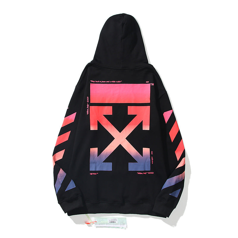 Autumn And Winter Off Gradient Color Arrow Print Hoodie Men And Women
