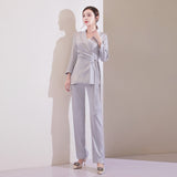 Women Pants Suit Uniform Designs Formal Style Office Lady Bussiness Attire Fashion Autumn Retro Host Workplace Commuter Formal Wear
