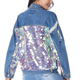 Denim Sparkle Jacket Women's Denim Jacket Sequin Denim Jacket Women's