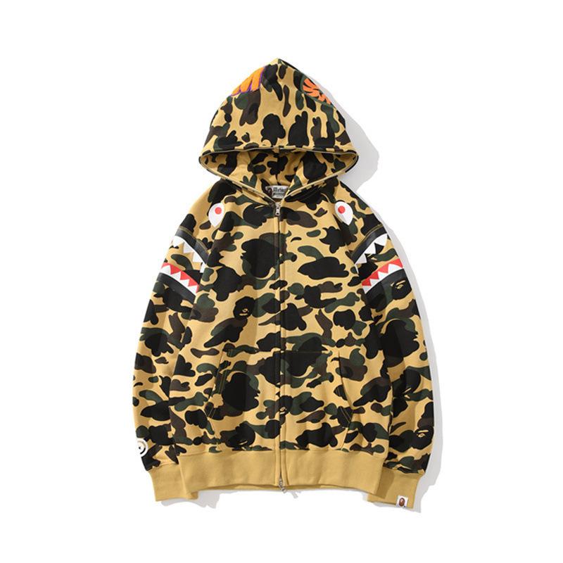 A Ape Print Hoodie Spring and Autumn Youth Comfortable Fashion Shark Head Print Camouflage